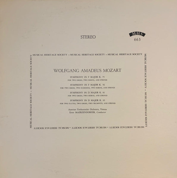 Symphony In F Major K. 75 / Symphony In F Major K. 76 / Symphony In D Major K. 81 / Symphony In D Major K. 95 by Wolfgang Amadeus Mozart